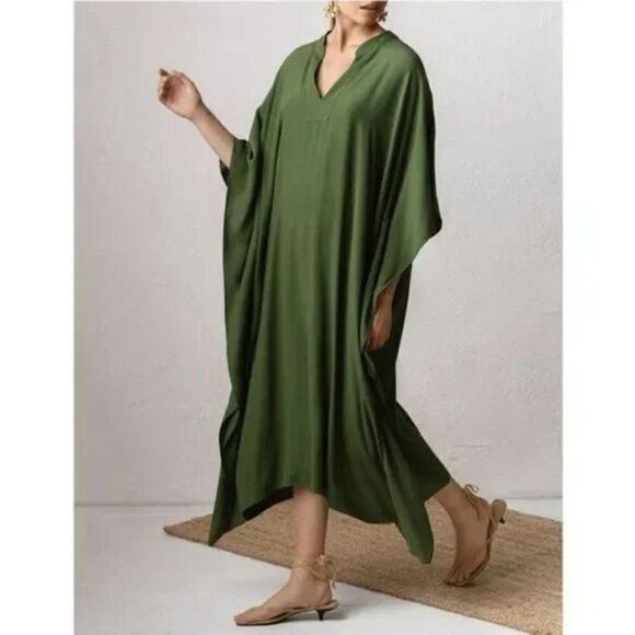 New Women's Kaftan Beachwear Bikini Cover Up Green - Picture 3 of 4